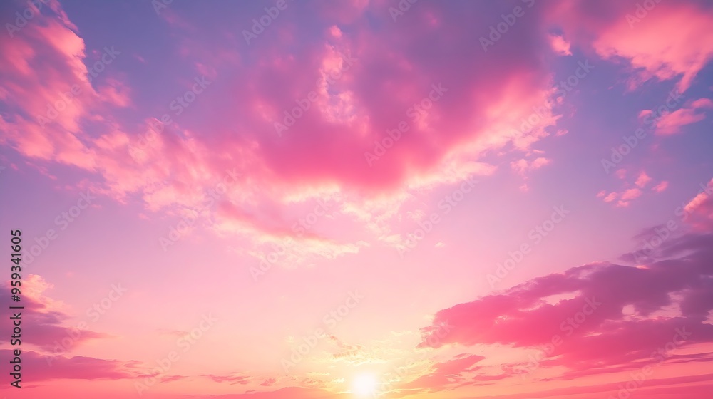 Fototapete aerial panoramic view of colorful pink and red colored evening sky without obstacles in the front id