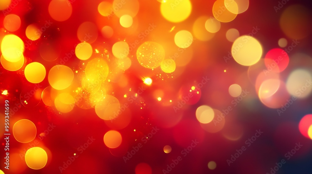 Poster bright red and yellow lights close up blurred background : generative ai