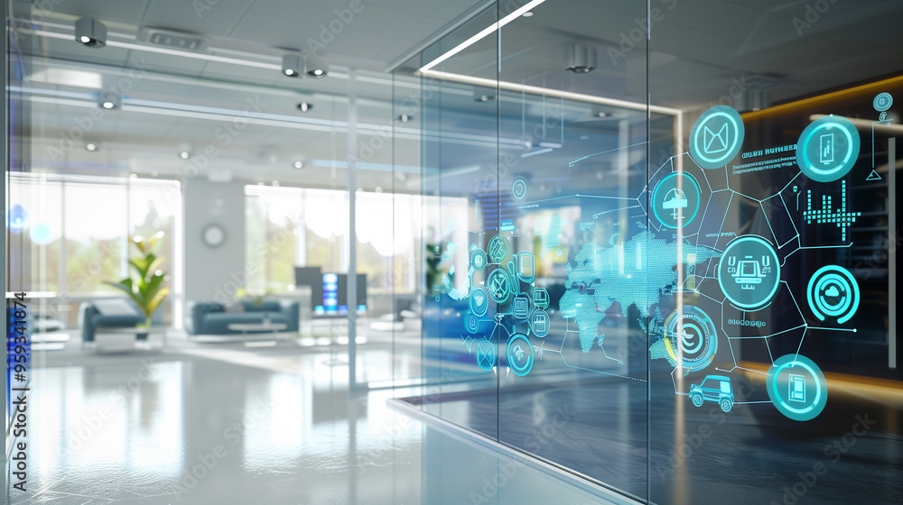 Poster modern office communications network management system visualization through virtual display of icon