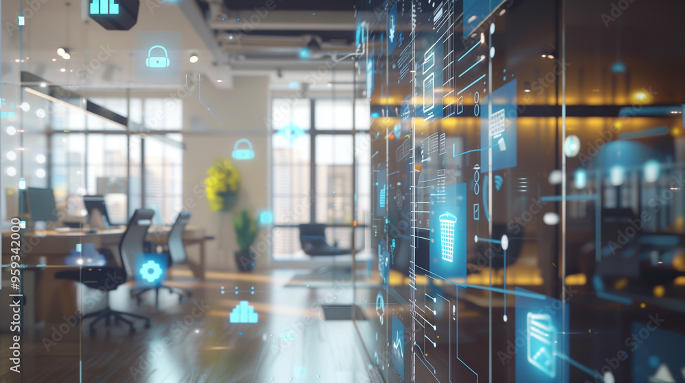Poster modern office communications network management system visualization through virtual display of icon