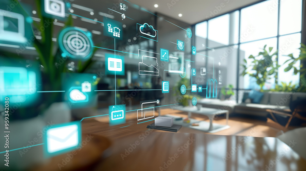 Poster modern office communications network management system visualization through virtual display of icon