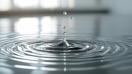 Water drops hitting a matte white surface from above, creating gentle ripples and subtle light reflections