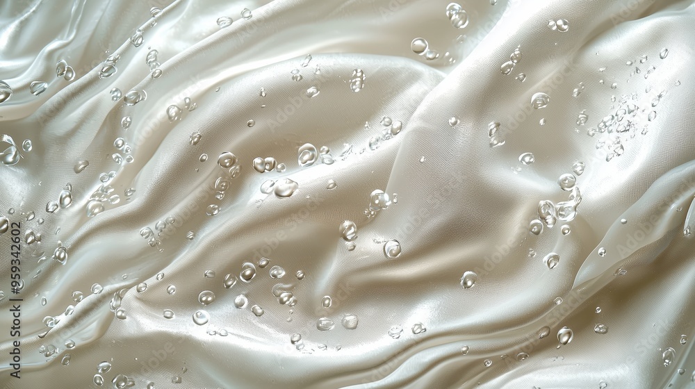 Aufkleber top view of water drops hitting a soft fabric surface, creating small splashes and gentle ripples wi