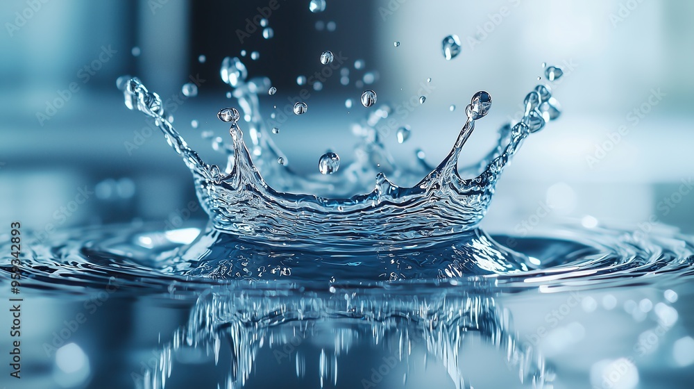 Aufkleber a top view of water drops splashing on a mirror surface, creating perfect reflections and symmetrica
