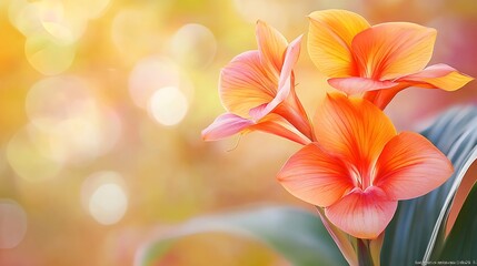 Fototapeta premium Close up of orange reddish colored of Canna Lily flower blur nature background stock photo nature background : Generative AI
