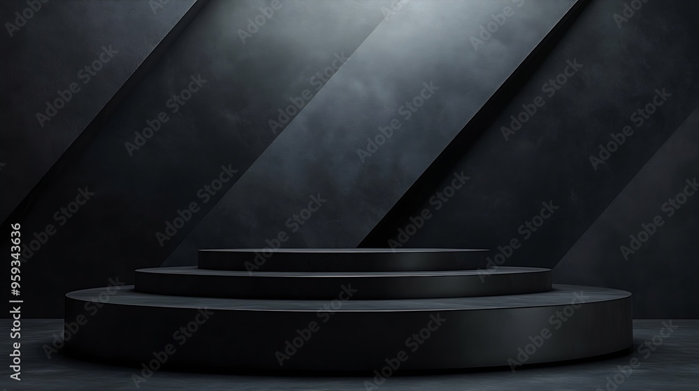 Poster modern dark black stage mockup with abstract geometric pattern of corners edges and triangles as rel