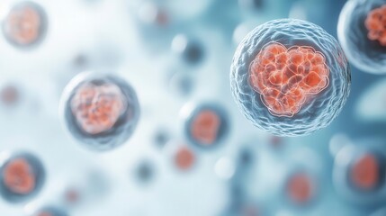 Stem cells forming various tissue types in an abstract environment, biological potential, early development