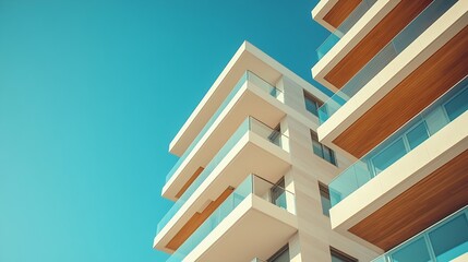 Modern luxury residential flat Modern apartment building on a sunny day Apartment building with a blue sky Facade of a modern apartment building : Generative AI