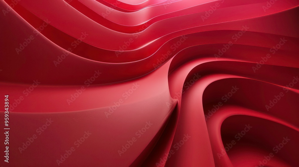 Poster abstract red background with curved lines and soft lighting.