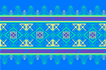 seamless pattern, fabric pattern design, ethnic fabric pattern, Blue, yellow, green fabric pattern, rectangular, cushion cover, woman