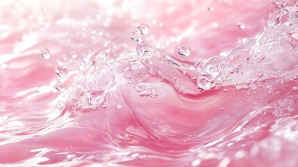 Transparent pink clear water surface texture with ripples splashes and bubbles Abstract summer banner background Water waves in sunlight with copy space Cosmetic moisturizer micellar t : Generative AI