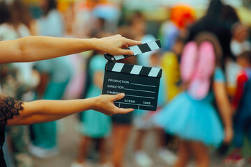 Event Organizer Holding a Film Slate Shooting a Party Video . Viral video production company for pr...
