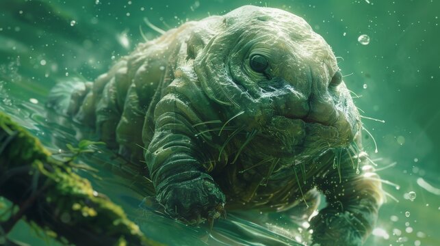Mysterious Aquatic Creature: A captivating illustration of a strange, bioluminescent creature swimming through an underwater world, its eyes gleaming with an otherworldly intelligence. This captivatin
