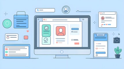 A flat design of a user profile page with uniform iconography and button styles
