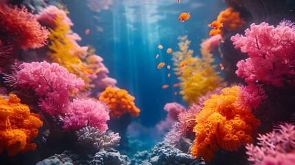 Fototapeta premium Vibrant Underwater Scene with Colorful Coral Reefs and Fish Illustration