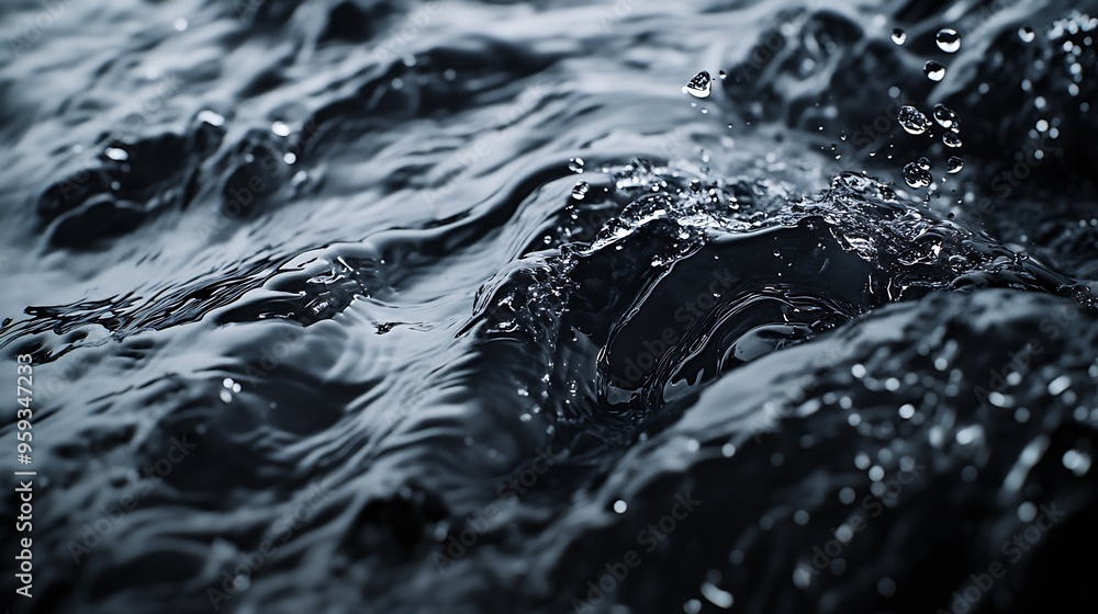 Aufkleber Black transparent clear calm water surface texture with ripples splashes Abstract nature banner background Dark grey water waves Copy space top view Cosmetic moisturizer micellar toner : Generative AI
