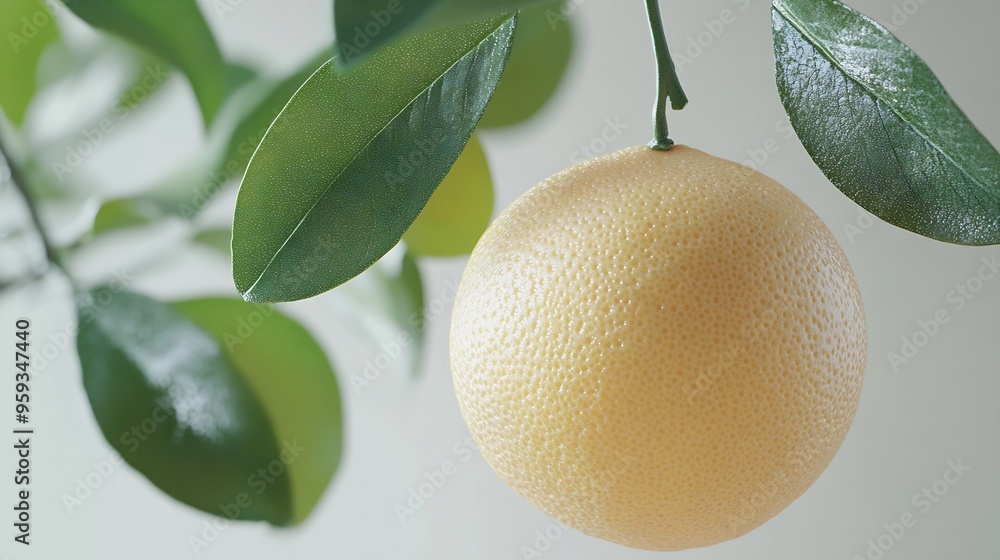 Poster pomelo fruit with green leaf on tree branch isolated on white background : generative ai