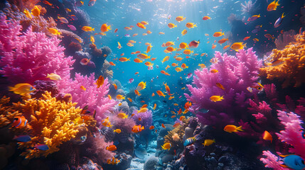 Fototapeta premium Vibrant Underwater Paradise: Colorful Fish and Coral Reefs Photo