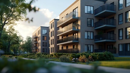 New modern apartment flats building : Generative AI