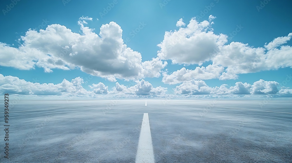 Poster runway on a beautiful sky and clouds background : generative ai
