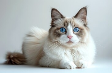 Portrait of a Ragdoll Cat with Striking Blue Eyes