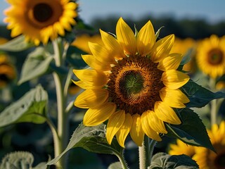 beautiful sunflowers in close up shot during a clear day