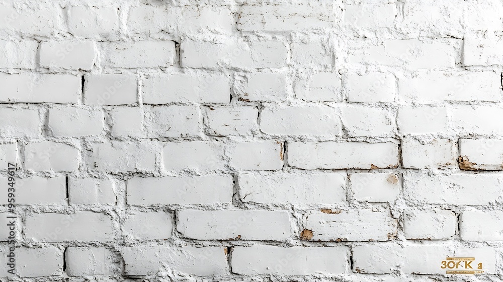 Poster textured background of a newly built white brick wall with some cement stains : generative ai
