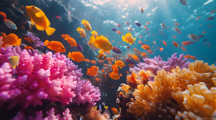 Obraz premium Vibrant Underwater Scene with Fish and Corals - Realistic Image