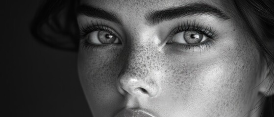 Obraz premium Close-up of a Woman's Eye with Freckles