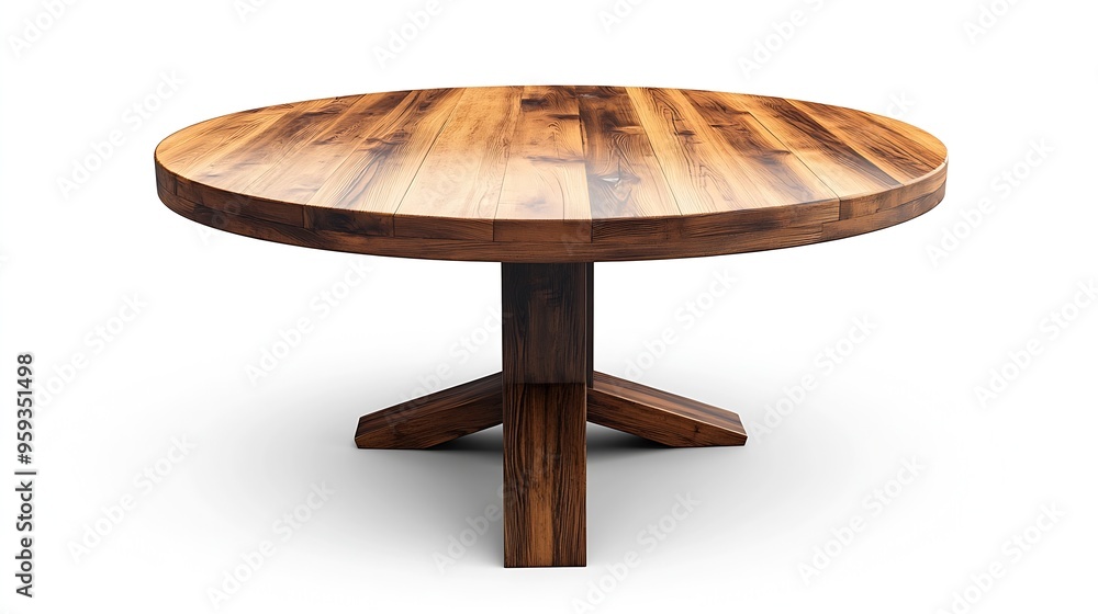 Poster wooden round table isolated on white backgrounds work with clipping path : generative ai