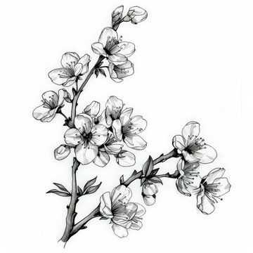 flower, cherry, Japan, floral, vector, nature, illustration, pattern, plant, drawing, leaf, art, vintage, decoration, sketch, branch, design, flowers, blossom, summer, spring, black, rose, garden, bea