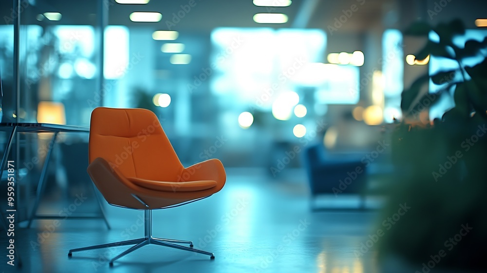 Poster blurred empty open space office abstract light bokeh at office interior background : generative ai