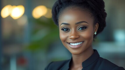 African woman working in business and portrait with a smile in office or lawyer in corporate company with legal advice Happy success and confidence of attorney in meeting or employee a : Generative AI