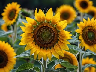 Obraz premium beautiful sunflowers in close up shot during a clear day
