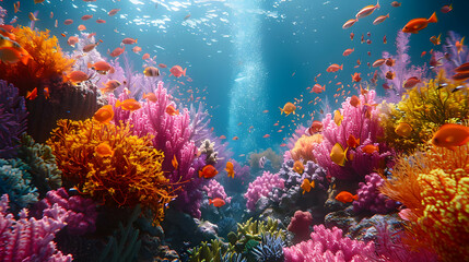 Naklejka premium Vibrant Coral Reef with Colorful Fish Underwater Illustration