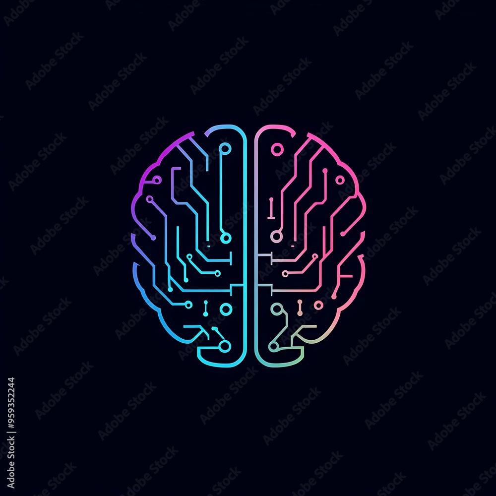 Poster a stylized representation of a human brain with digital circuitry