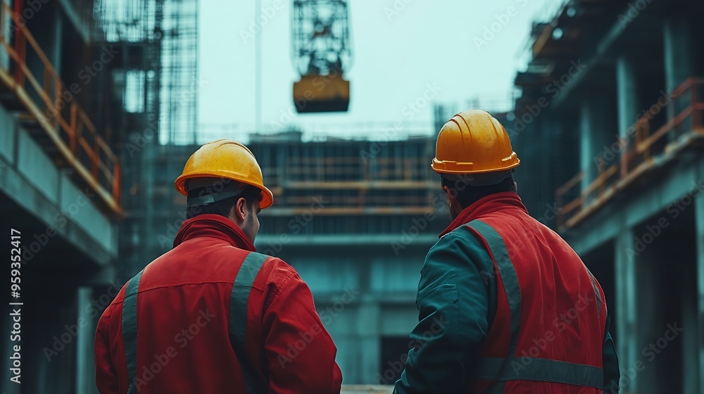 Poster engineers team are discussing while inspecting at construction site : generative ai