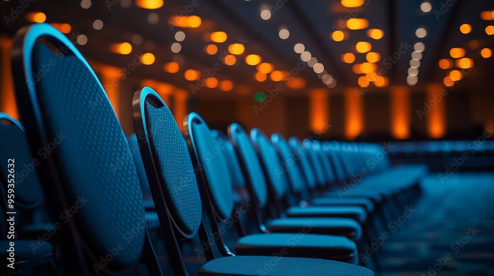 Aufkleber Rows of empty chairs in large Conference hall for Corporate Convention or Lecture : Generative AI
