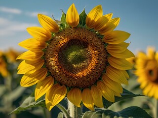 Naklejka premium beautiful sunflowers in close up shot during a clear day