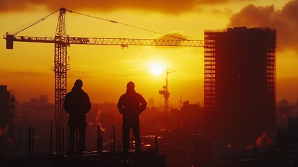 Silhouette construction siteCranes building construction prepare to welcome the new year 2025 at sunset : Generative AI