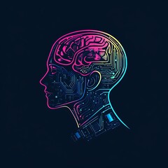 Obraz premium A digital illustration of a human head with a brain made of circuit board lines and glowing patterns.