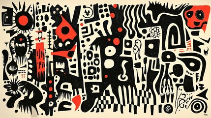 Abstract Black and Red Shapes Art Print