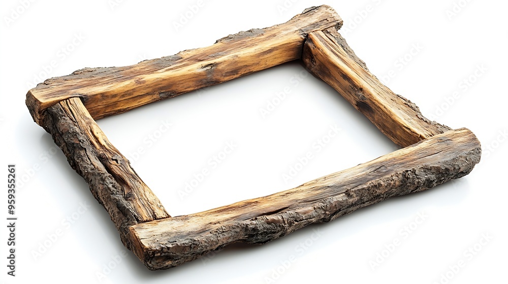 Poster wooden picture frame old rustic wooden frame isolated on white background : generative ai