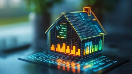 real estate investment concept energy efficiency rating and property value Real estate online on virtual screens new home for the family home search land price property tax : Generative AI