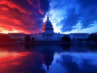 Election Divide: US Capitol at Sunset.