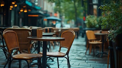 Empty chairs outside the cafe : Generative AI