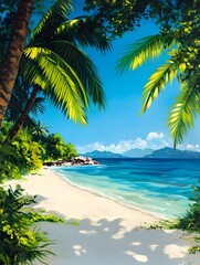 Captivating Tropical Beach with Crystal Clear Waters and Lush Greenery
