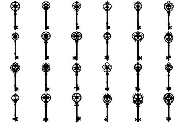 A set of black antique skeleton key silhouette