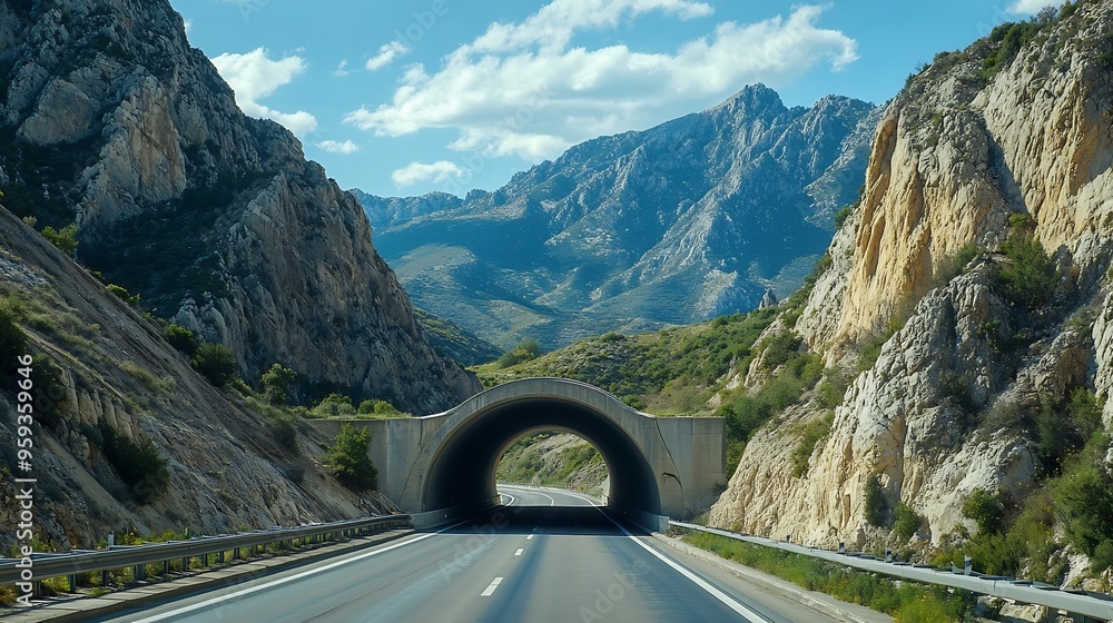 Poster Highway with cliffs and tunnels : Generative AI