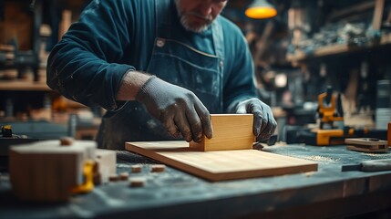 Craftsman hands glue a wooden frame in the workshop Production of joinery : Generative AI